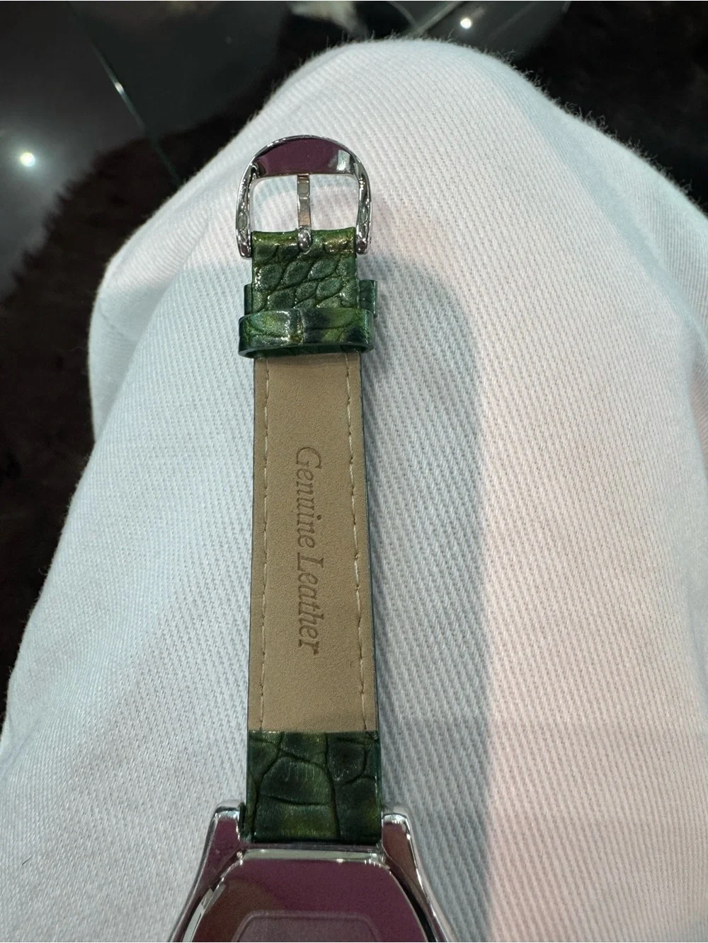 New Vintage Anne Klein Swiss Tonneau Women's Watch with Green Leather Strap